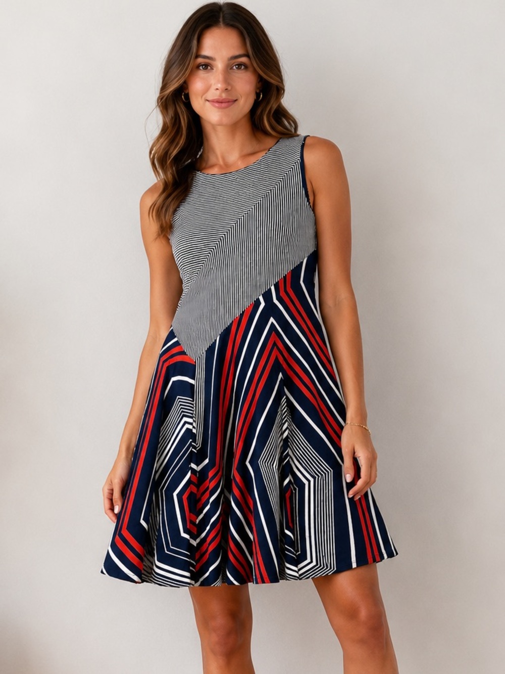 Maeve for Anthropologie Sleeveless Geometric Print Dress | XS | Retro Print